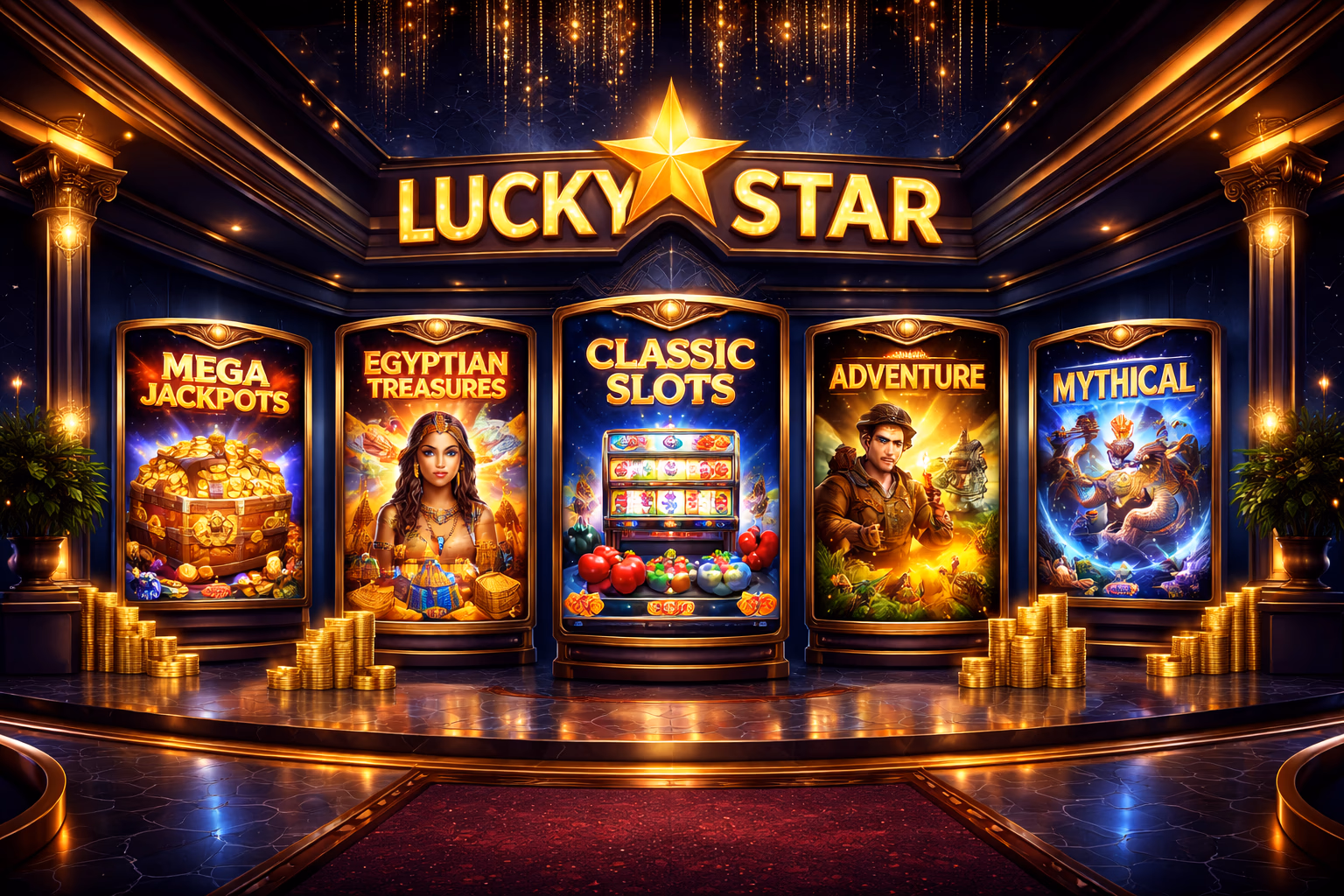 An Argentine player exploring different Lucky Star slot categories on a modern screen filled with themed reels and bonus icons.
